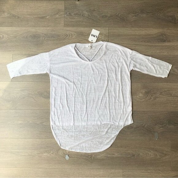 REVOLVE LNA Cape Strap Tee Top Burnout 3/4 Length Sleeve White High Low hem XS - Picture 2 of 16